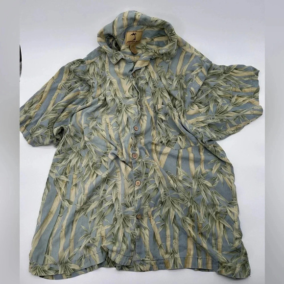 Jamaica Jaxx Mens Short Sleeve 100% Silk Button Down Shirt Bamboo Size Large - Picture 1 of 6